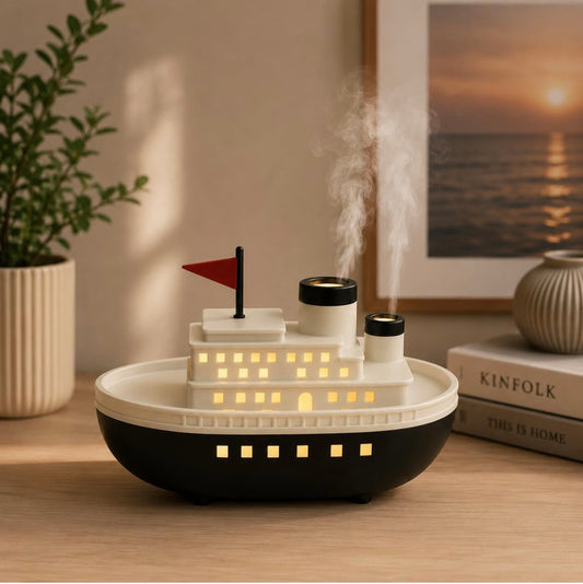 Boat shaped Essential oil Diffuser and Air Humidifier With Cozy Cabin Window Glow