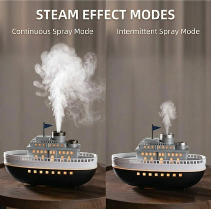 Boat shaped Essential oil Diffuser and Air Humidifier With Cozy Cabin Window Glow