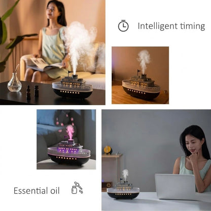 Boat shaped Essential oil Diffuser and Air Humidifier With Cozy Cabin Window Glow