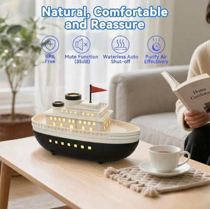 Boat shaped Essential oil Diffuser and Air Humidifier With Cozy Cabin Window Glow