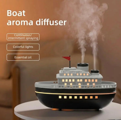 Boat shaped Essential oil Diffuser and Air Humidifier With Cozy Cabin Window Glow